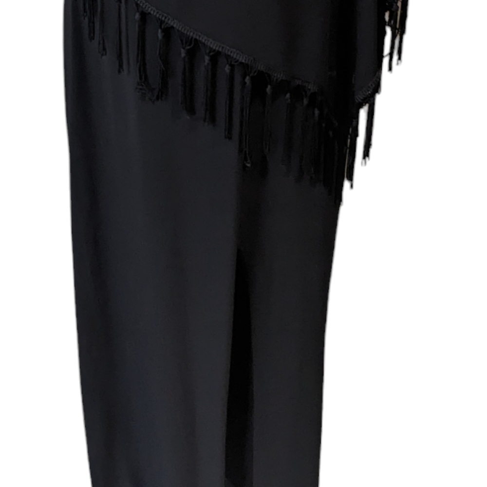 Xscape black formal dress size 10, has a sheet cape attached to neckline. - Picture 6 of 10